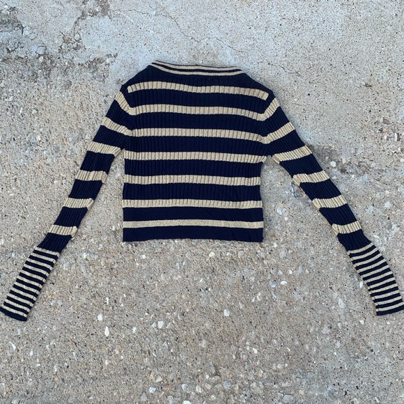 NWT Zara Navy & Gold Shimmer Long Sleeve Knit Top - Picture 4 of 4